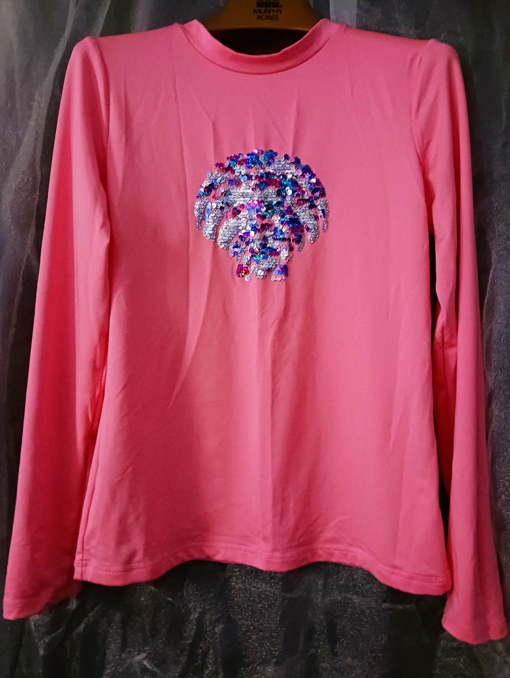 Cat & Jack Pink Long-Sleeve Sequin Palm Design Top. Girls 14-16; Adult S